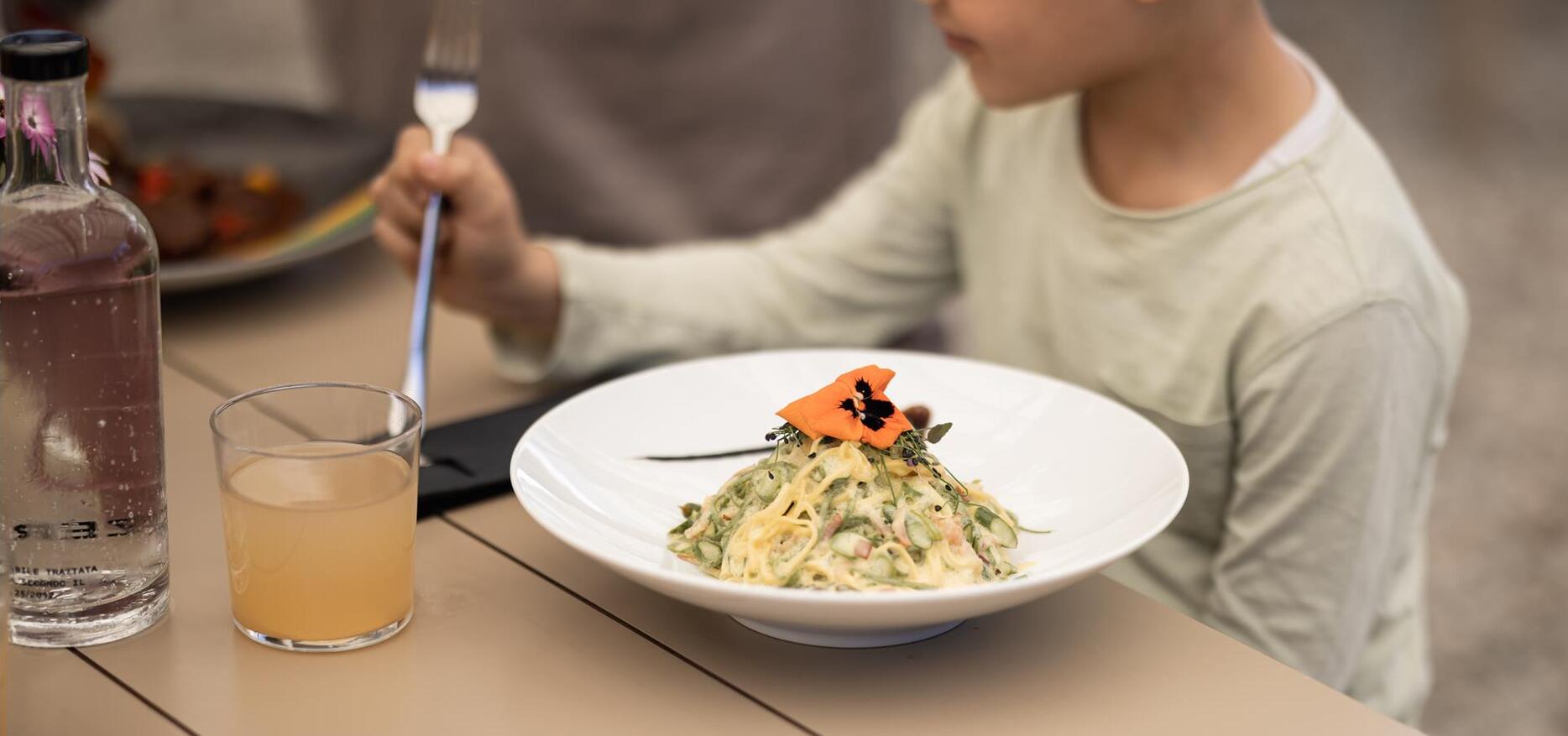 A pasta dish with asparagus